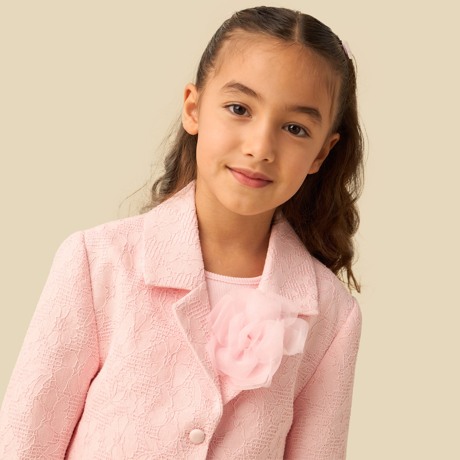 Juniors Sleeveless Dress with Floral Textured Collared Blazer