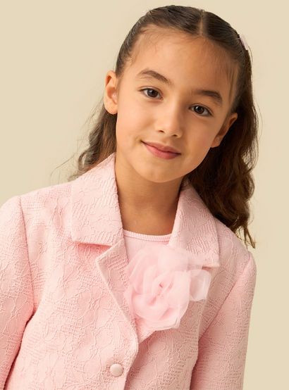 Juniors Sleeveless Dress with Floral Textured Collared Blazer-girls-clothing-dressesandjumpsuits-image-4