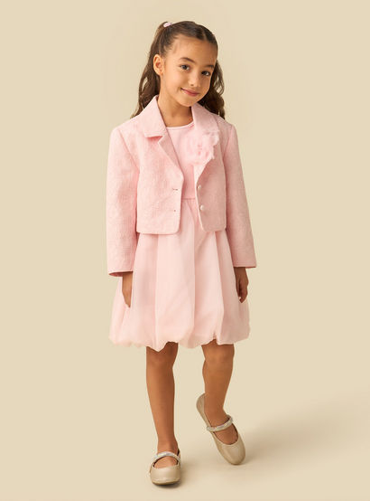 Juniors Sleeveless Dress with Floral Textured Collared Blazer-girls-clothing-dressesandjumpsuits-image-6