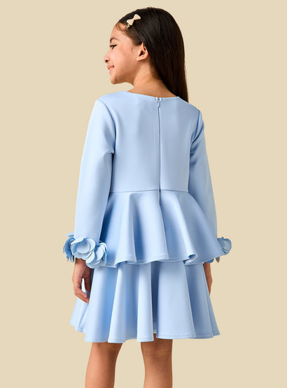 Juniors Round Neck Long Sleeves Tiered Dress with Ruffle Detail-girls-clothing-dressesandjumpsuits-image-4