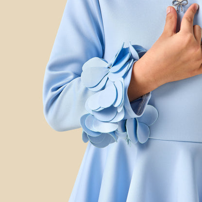 Juniors Round Neck Long Sleeves Tiered Dress with Ruffle Detail