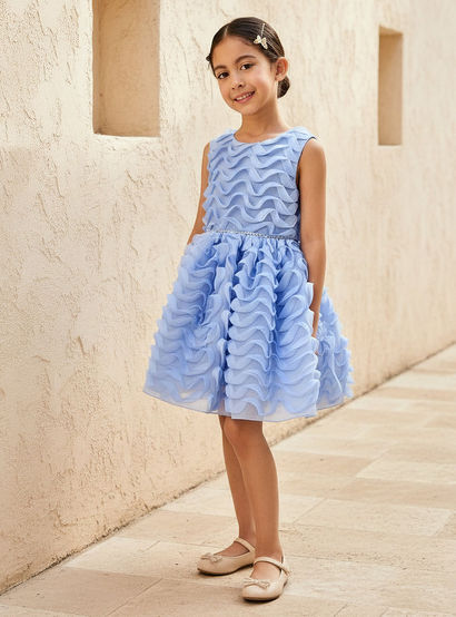 Juniors Round Neck Sleeveless Dress with Ruffle Detail-girls-clothing-dressesandjumpsuits-image-2