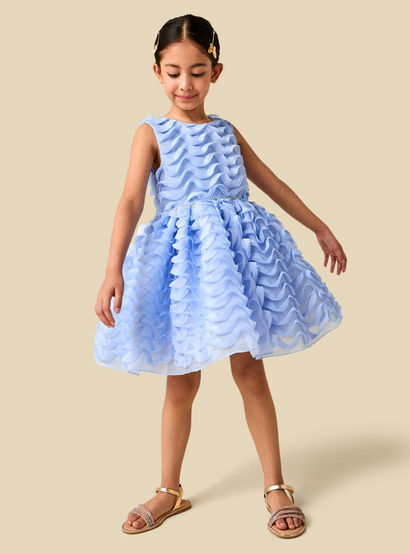 Juniors Round Neck Sleeveless Dress with Ruffle Detail-girls-clothing-dressesandjumpsuits-image-3