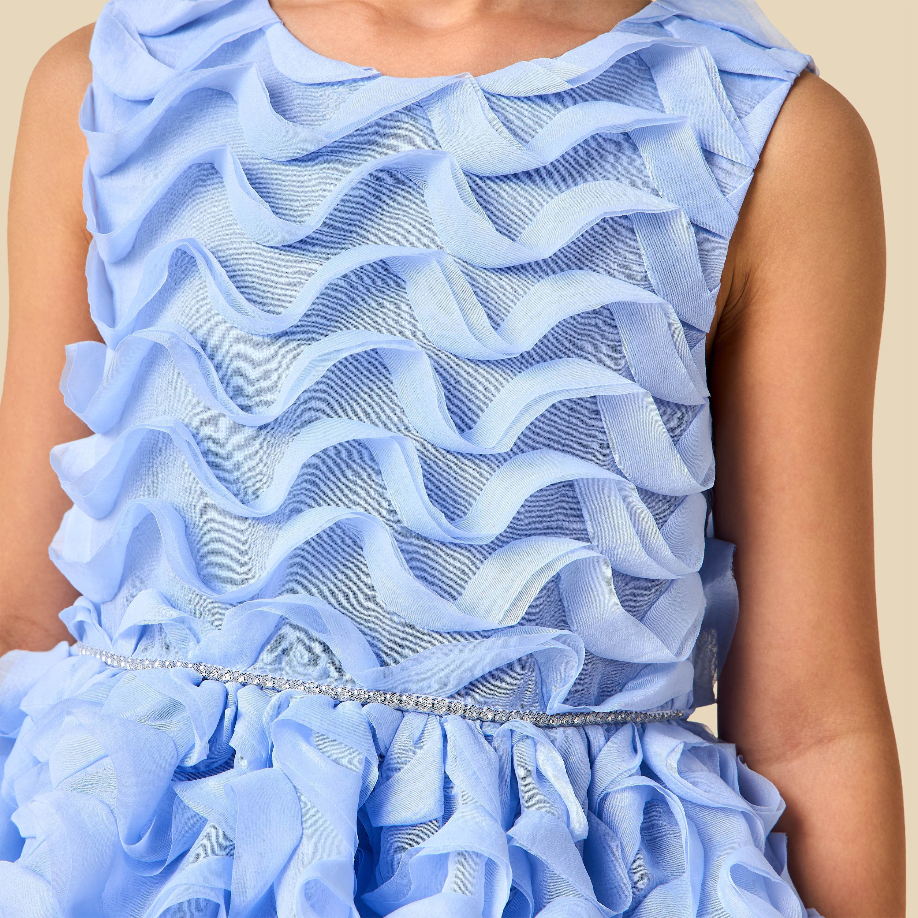 Juniors Round Neck Sleeveless Dress with Ruffle Detail