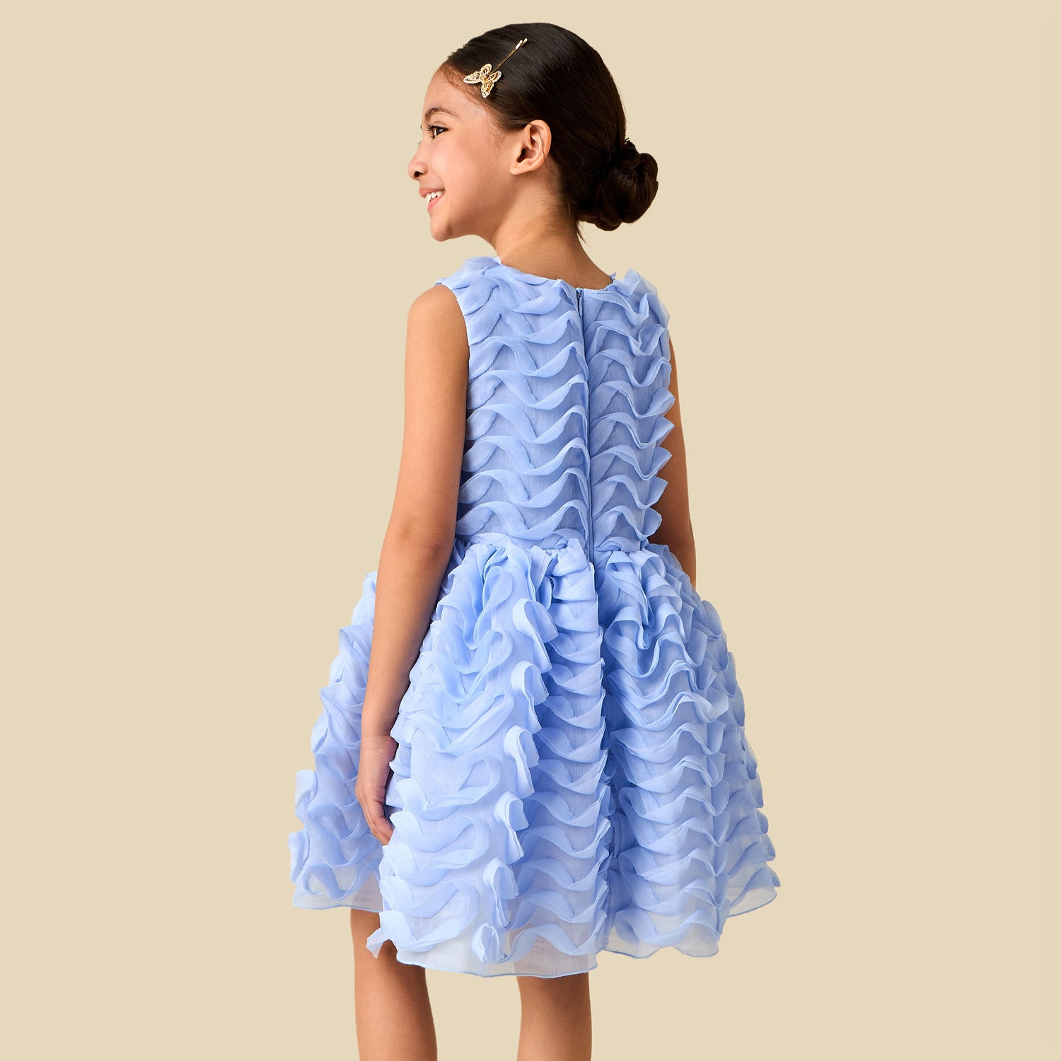 Juniors Round Neck Sleeveless Dress with Ruffle Detail