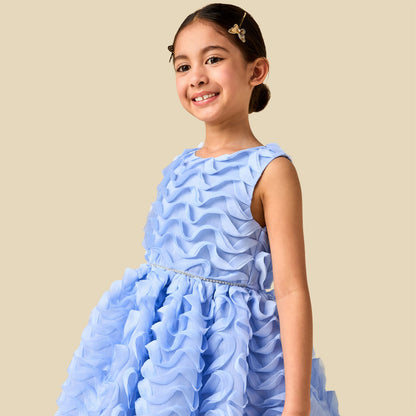 Juniors Round Neck Sleeveless Dress with Ruffle Detail