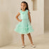 Juniors Round Neck Sleeveless Tiered Prom Dress with Floral Applique - Green / 1-2 yrs