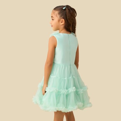 Juniors Round Neck Sleeveless Tiered Prom Dress with Floral Applique