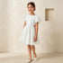 Juniors Round Neck Short Sleeves A-line Dress with Sequin Embellishments - White / 1-2 yrs