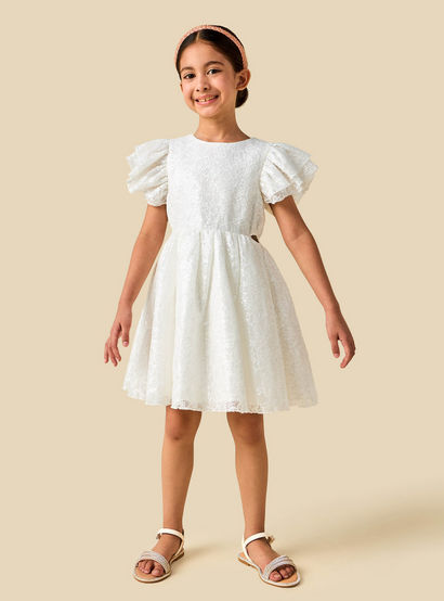 Juniors Round Neck Short Sleeves A-line Dress with Sequin Embellishments-girls-clothing-dressesandjumpsuits-image-2