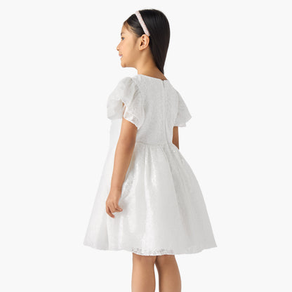 Juniors Round Neck Short Sleeves A-line Dress with Sequin Embellishments