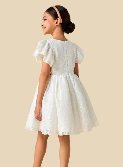 Juniors Round Neck Short Sleeves A-line Dress with Sequin Embellishments-girls-clothing-dressesandjumpsuits-image-4