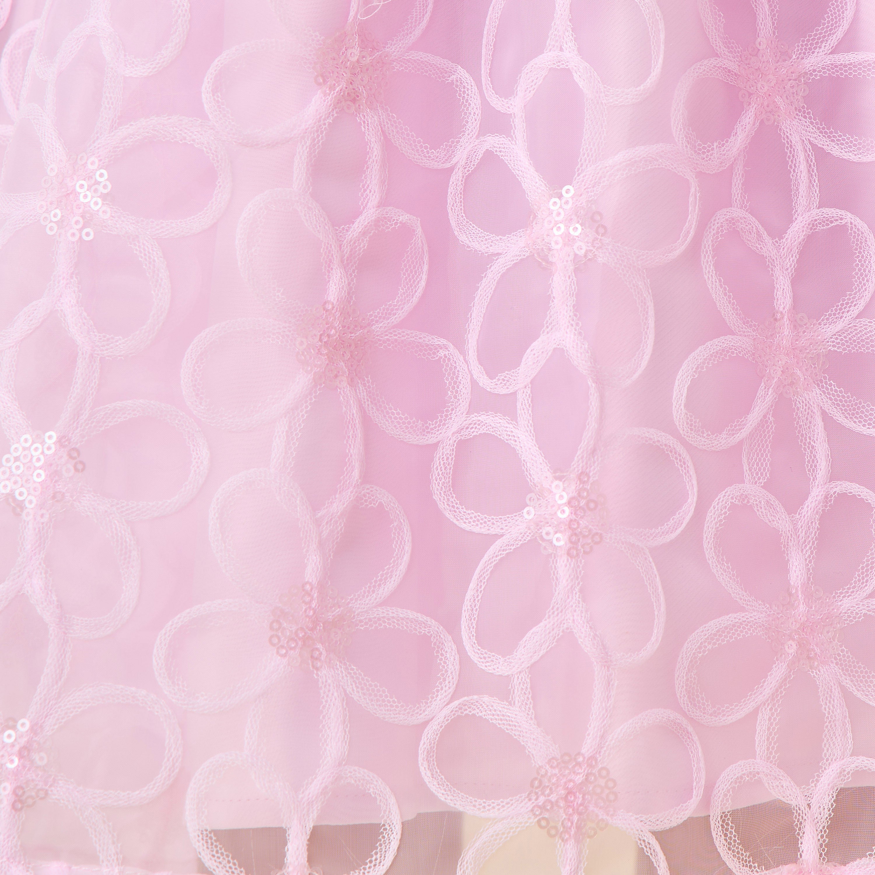 Juniors Round Neck Puff Sleeves Knee Length A-line Prom Dress with Floral Embroidery