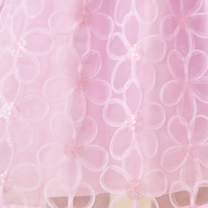 Juniors Round Neck Puff Sleeves Knee Length A-line Prom Dress with Floral Embroidery