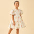 Juniors Round Neck Short Sleeves Knee Length A-line Dress with Floral Embroidery