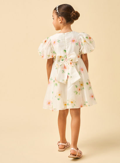 Juniors Round Neck Short Sleeves Knee Length A-line Dress with Floral Embroidery-girls-clothing-dressesandjumpsuits-image-4