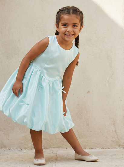 Juniors Round Neck Sleeveless Knee Length A-line Dress with Bow Accent-girls-clothing-dressesandjumpsuits-image-1