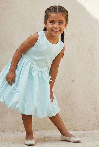 Juniors Round Neck Sleeveless Knee Length A-line Dress with Bow Accent