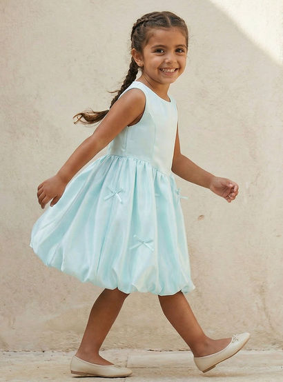 Juniors Round Neck Sleeveless Knee Length A-line Dress with Bow Accent-girls-clothing-dressesandjumpsuits-image-2