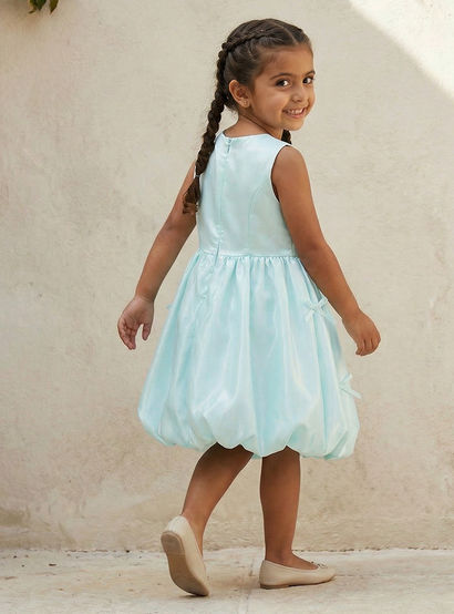 Juniors Round Neck Sleeveless Knee Length A-line Dress with Bow Accent-girls-clothing-dressesandjumpsuits-image-4