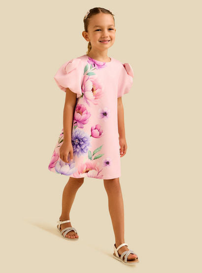 Juniors Round Neck Short Sleeve Dress with Floral Print-girls-clothing-dressesandjumpsuits-image-3