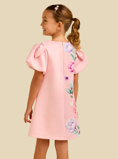 Juniors Round Neck Short Sleeve Dress with Floral Print-girls-clothing-dressesandjumpsuits-image-4