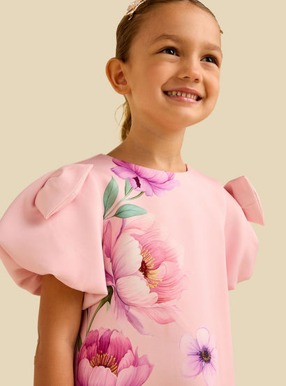 Juniors Round Neck Short Sleeve Dress with Floral Print-girls-clothing-dressesandjumpsuits-image-5
