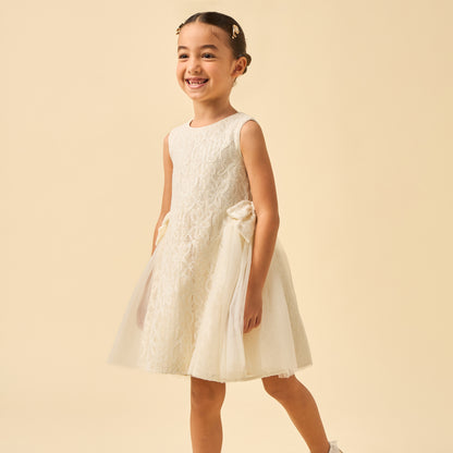 Juniors Round Neck Sleeveless Dress with Sequin Detail - White / 1-2 yrs