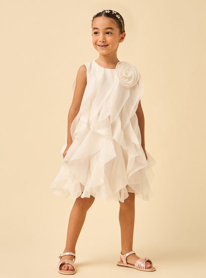 Juniors Round Neck Sleeveless A-line Dress with Ruffle Detail-girls-clothing-dressesandjumpsuits-image-3