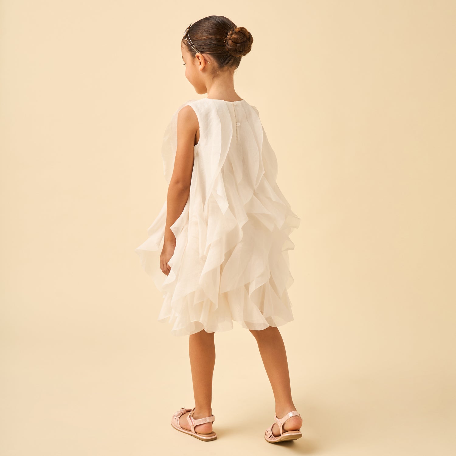 Juniors Round Neck Sleeveless A-line Dress with Ruffle Detail