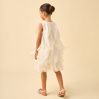 Juniors Round Neck Sleeveless A-line Dress with Ruffle Detail