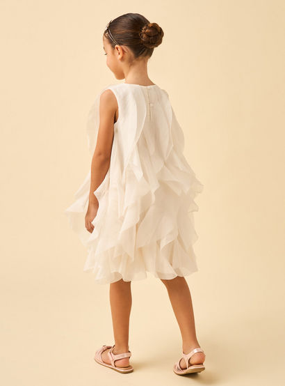 Juniors Round Neck Sleeveless A-line Dress with Ruffle Detail-girls-clothing-dressesandjumpsuits-image-4