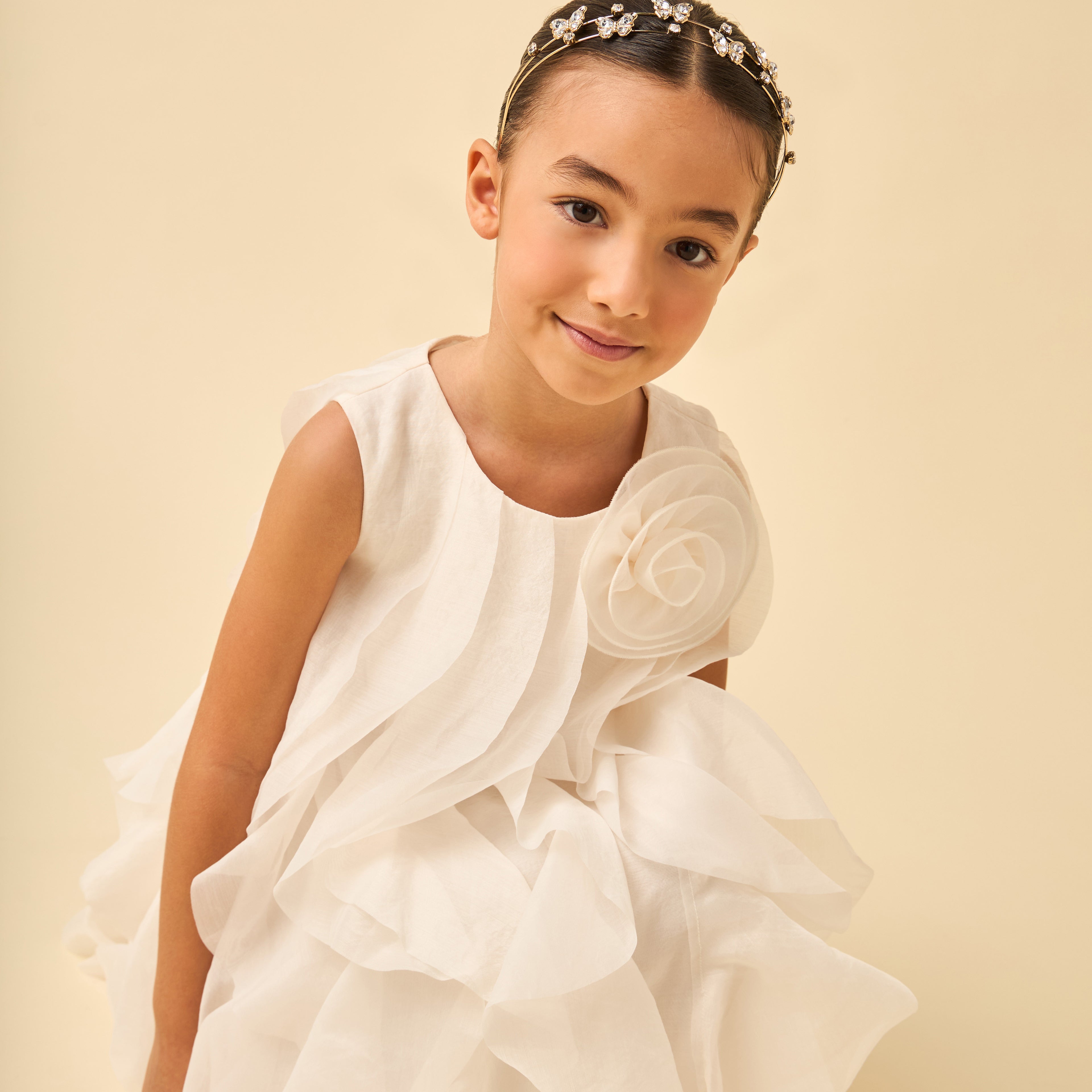 Juniors Round Neck Sleeveless A-line Dress with Ruffle Detail