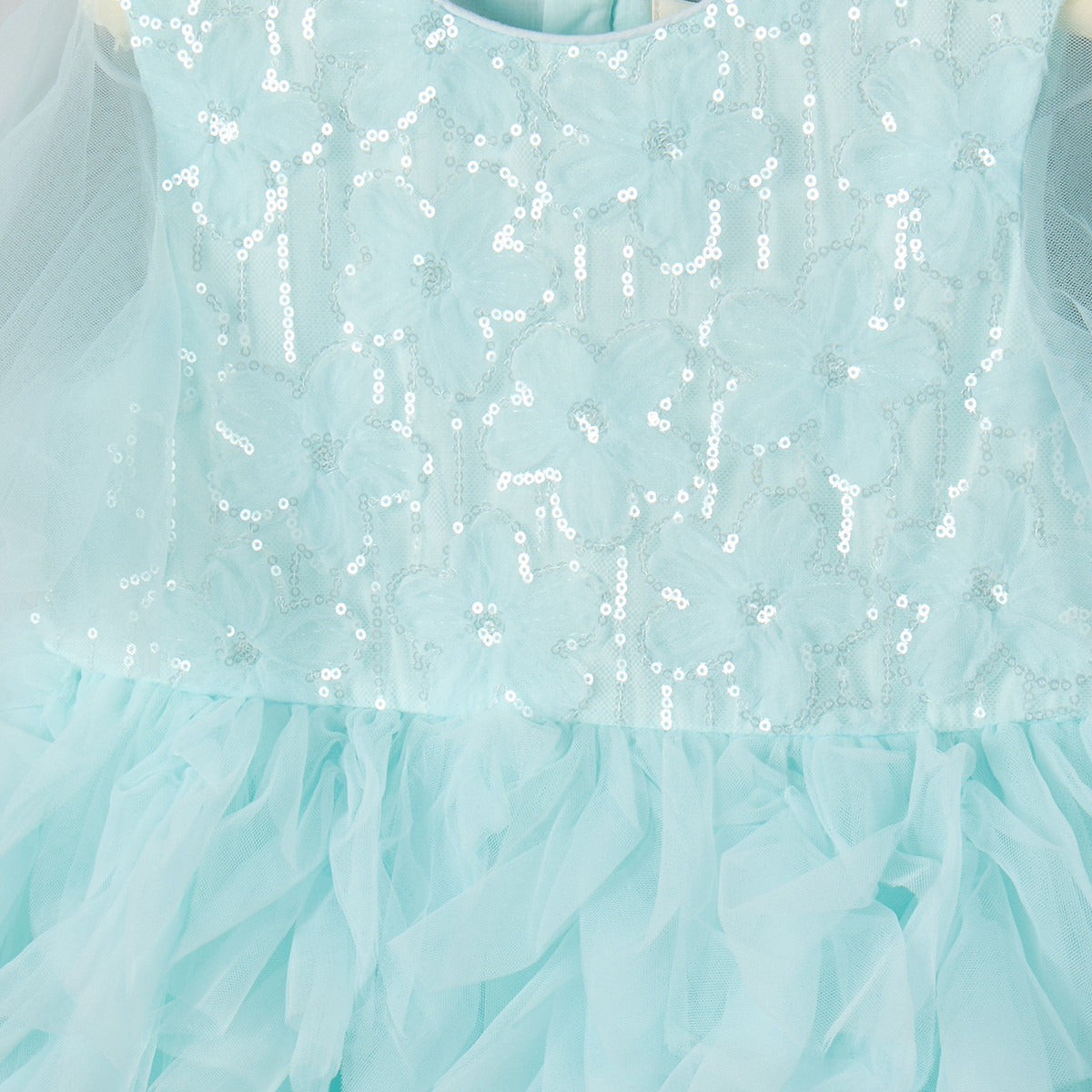 Juniors Round Neck Short Sleeves Knee Length Prom Dress with Ruffles and Sequins