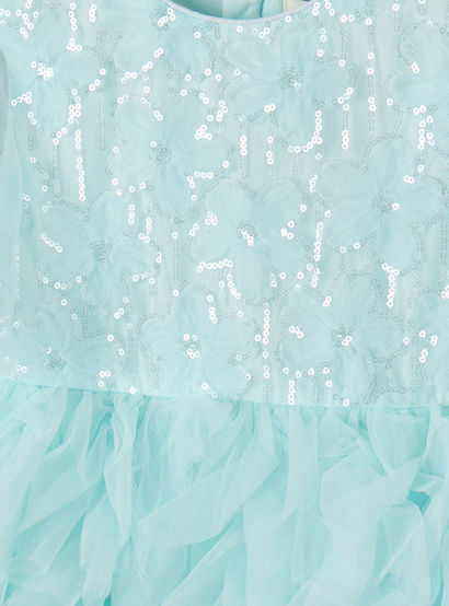 Juniors Round Neck Short Sleeves Knee Length Prom Dress with Ruffles and Sequins-girls-clothing-dressesandjumpsuits-image-4