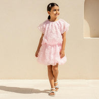 Juniors Crew Neck Short Sleeves Top and Skirt Set with Floral Texture-undefined-image-1