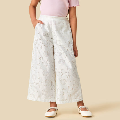 Juniors Round Neck Long Sleeves Jacket and Pants Set with Lace Detail