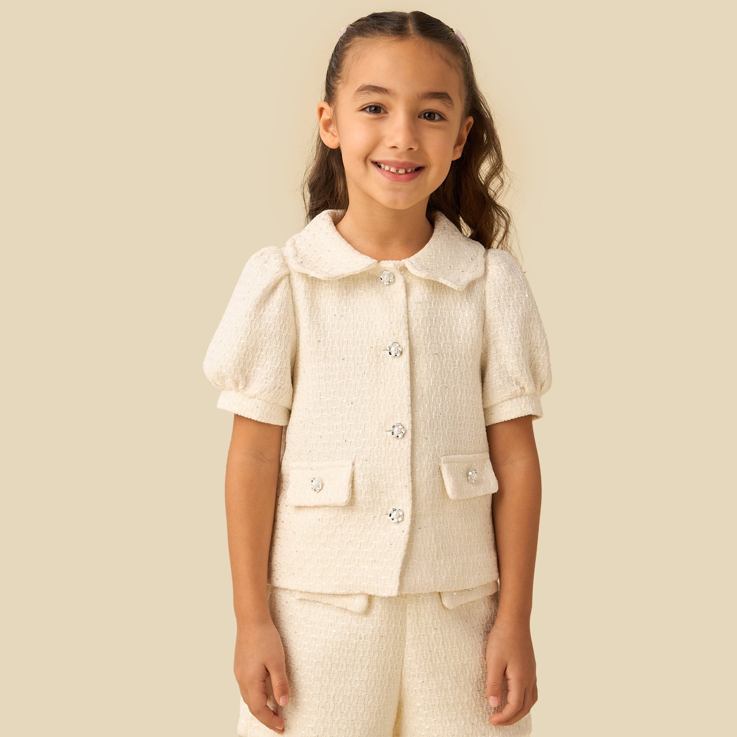 Juniors Collared Short Sleeves Jacket and Shorts Set with Tights