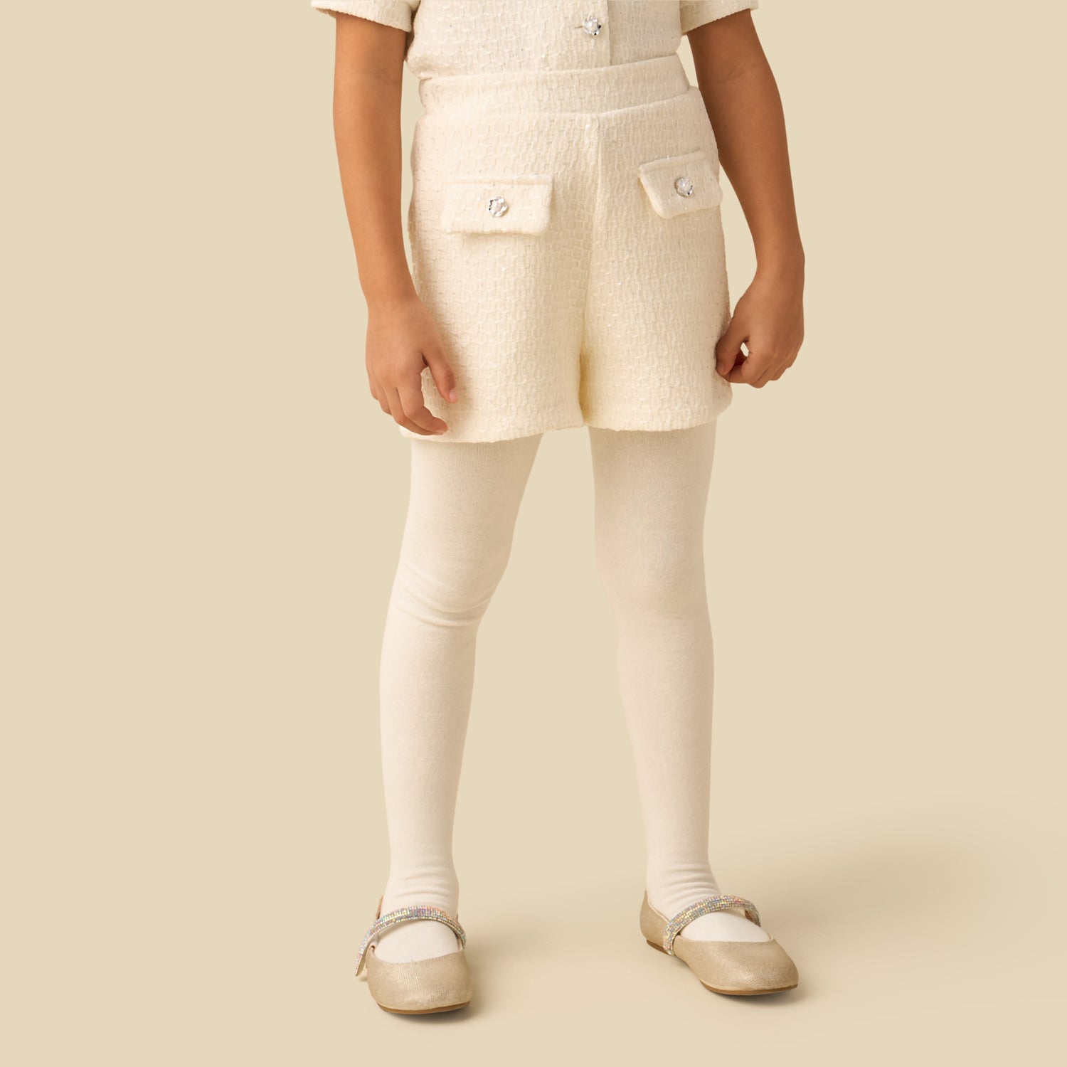 Juniors Collared Short Sleeves Jacket and Shorts Set with Tights