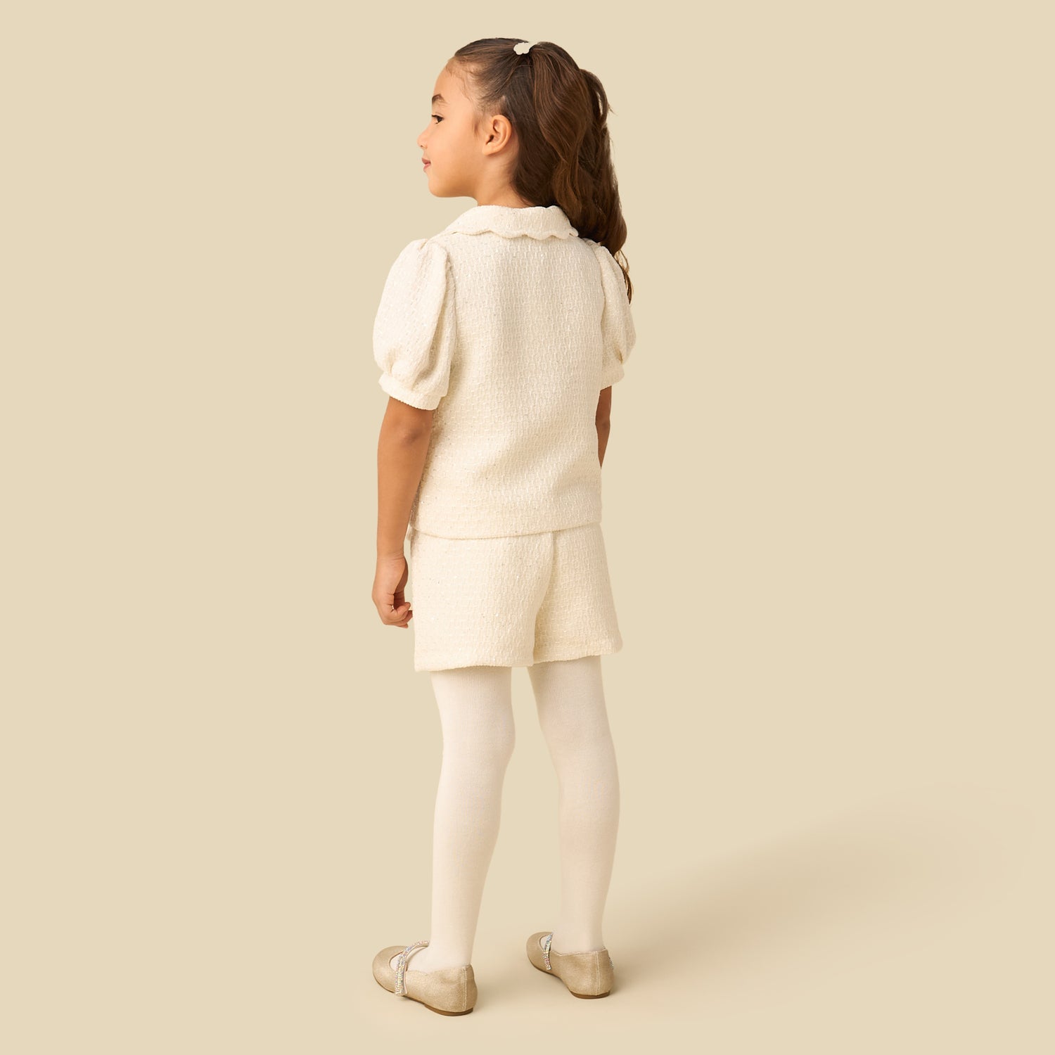 Juniors Collared Short Sleeves Jacket and Shorts Set with Tights