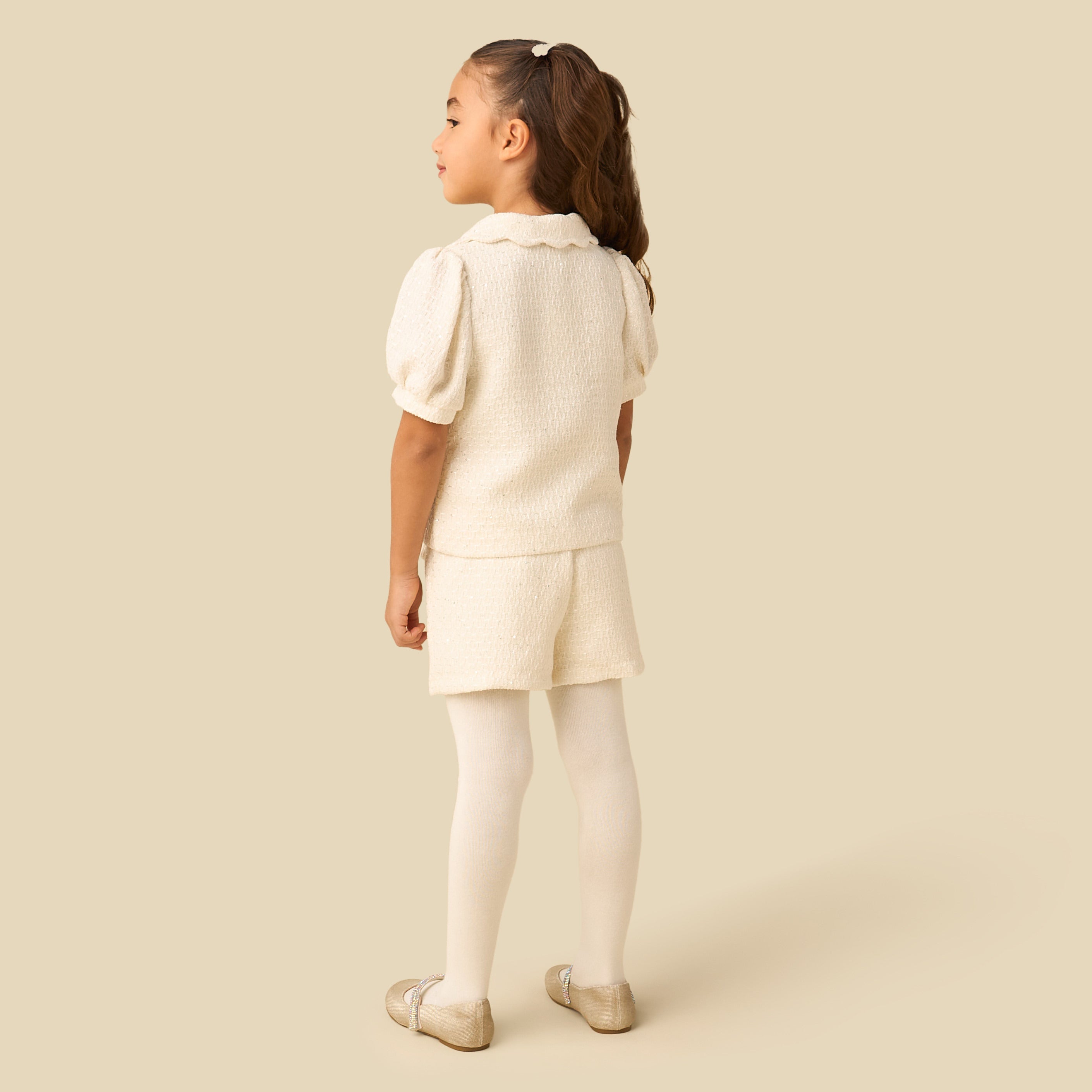 Juniors Collared Short Sleeves Jacket and Shorts Set with Tights
