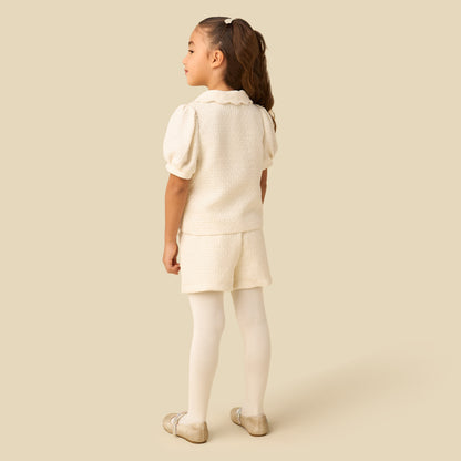 Juniors Collared Short Sleeves Jacket and Shorts Set with Tights