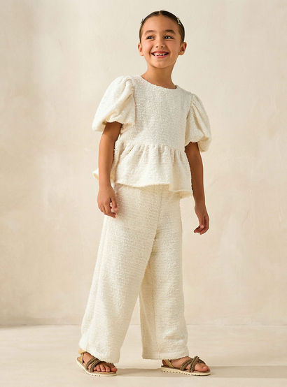 Juniors Crew Neck Short Puff Sleeves Peplum Top and Pants Set with Sequin Detail-baby-girls-clothing-setsandcoords-image-2