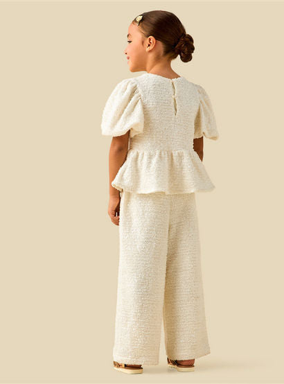 Juniors Crew Neck Short Puff Sleeves Peplum Top and Pants Set with Sequin Detail-baby-girls-clothing-setsandcoords-image-6