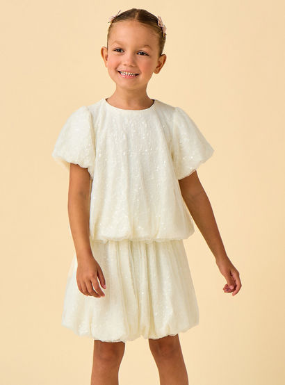 Juniors Crew Neck Short Sleeves Top and Skirt Set with Sequin Detail-baby-girls-clothing-setsandcoords-image-2