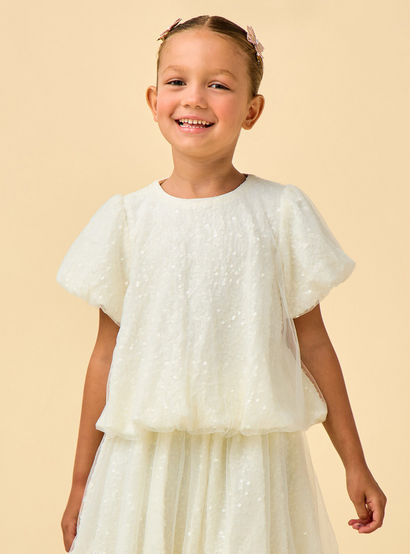 Juniors Crew Neck Short Sleeves Top and Skirt Set with Sequin Detail-baby-girls-clothing-setsandcoords-image-4