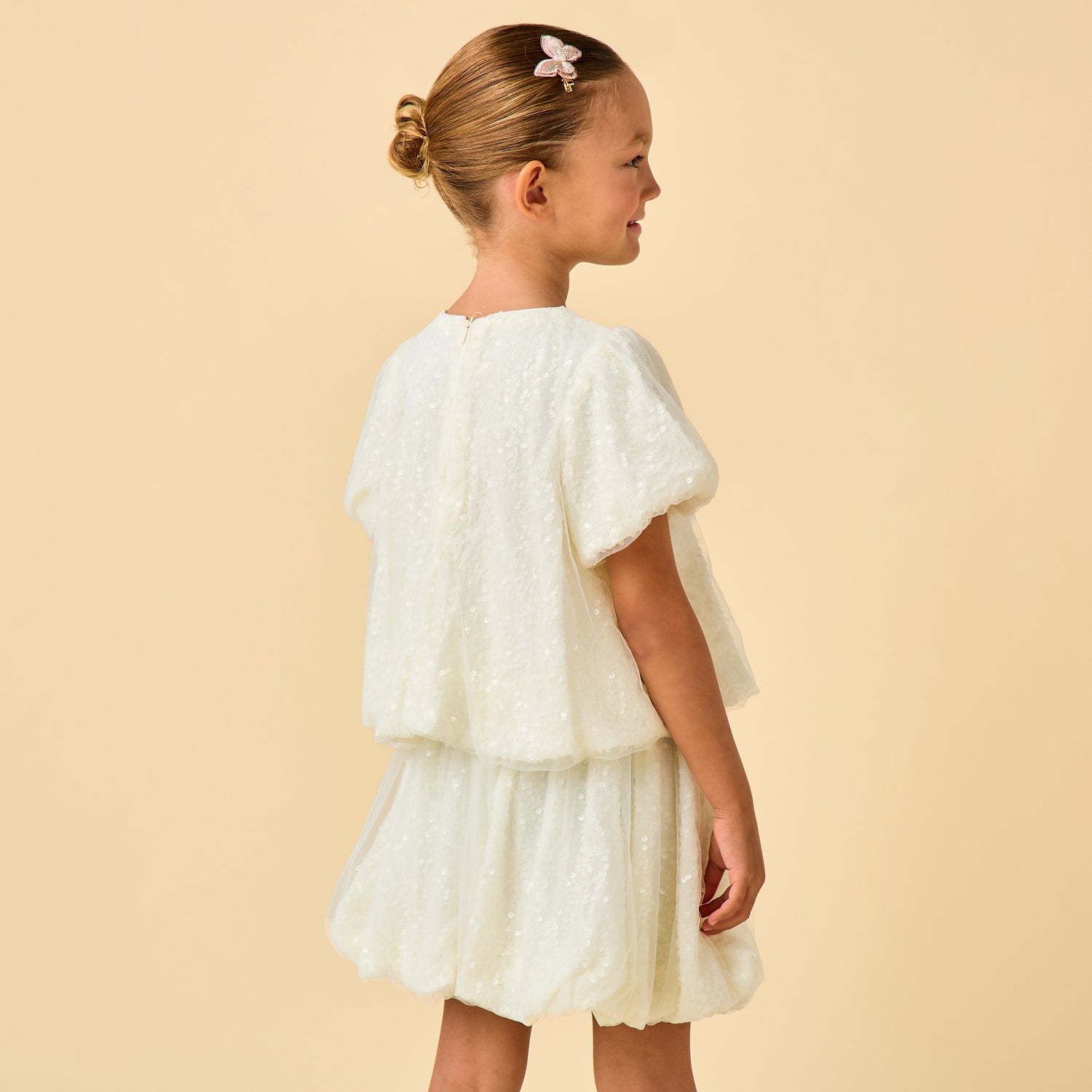 Juniors Crew Neck Short Sleeves Top and Skirt Set with Sequin Detail