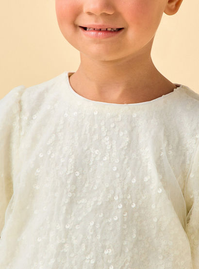 Juniors Crew Neck Short Sleeves Top and Skirt Set with Sequin Detail-baby-girls-clothing-setsandcoords-image-8
