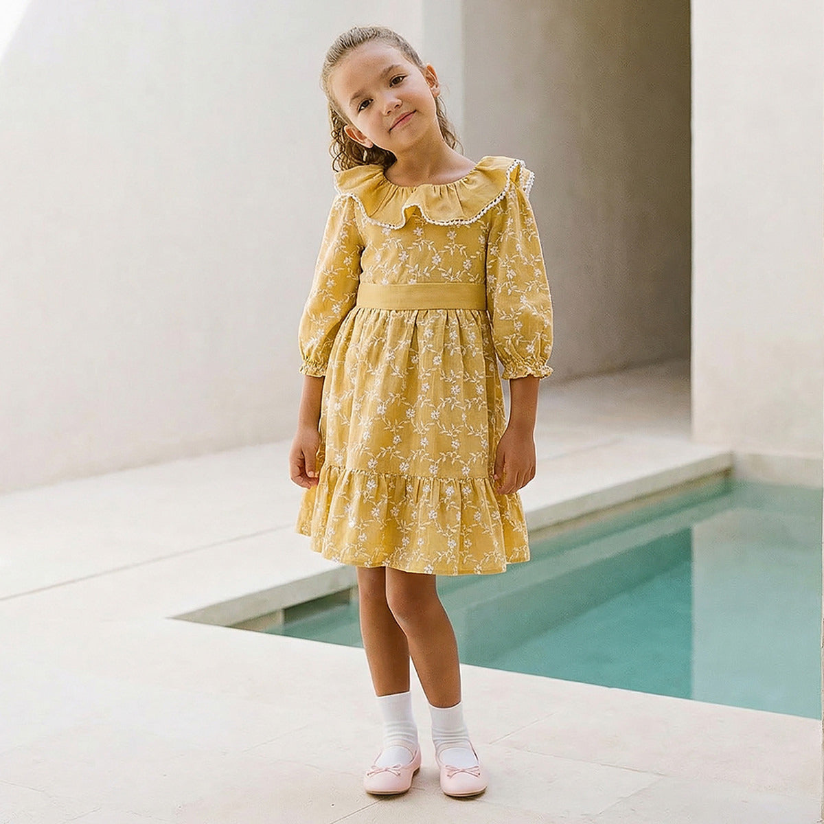 Eligo Round Neck 3/4 Sleeve Dress with Tie-Up Belt