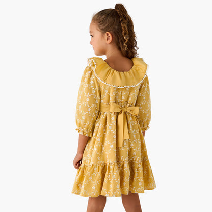 Eligo Round Neck 3/4 Sleeve Dress with Tie-Up Belt